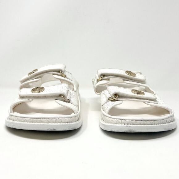 Chanel White Textured Leather Dad Flat Sandals 39.5‎ - Picture 3 of 9